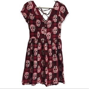 Hot topic red plaid skulls dress xs corset skater dress